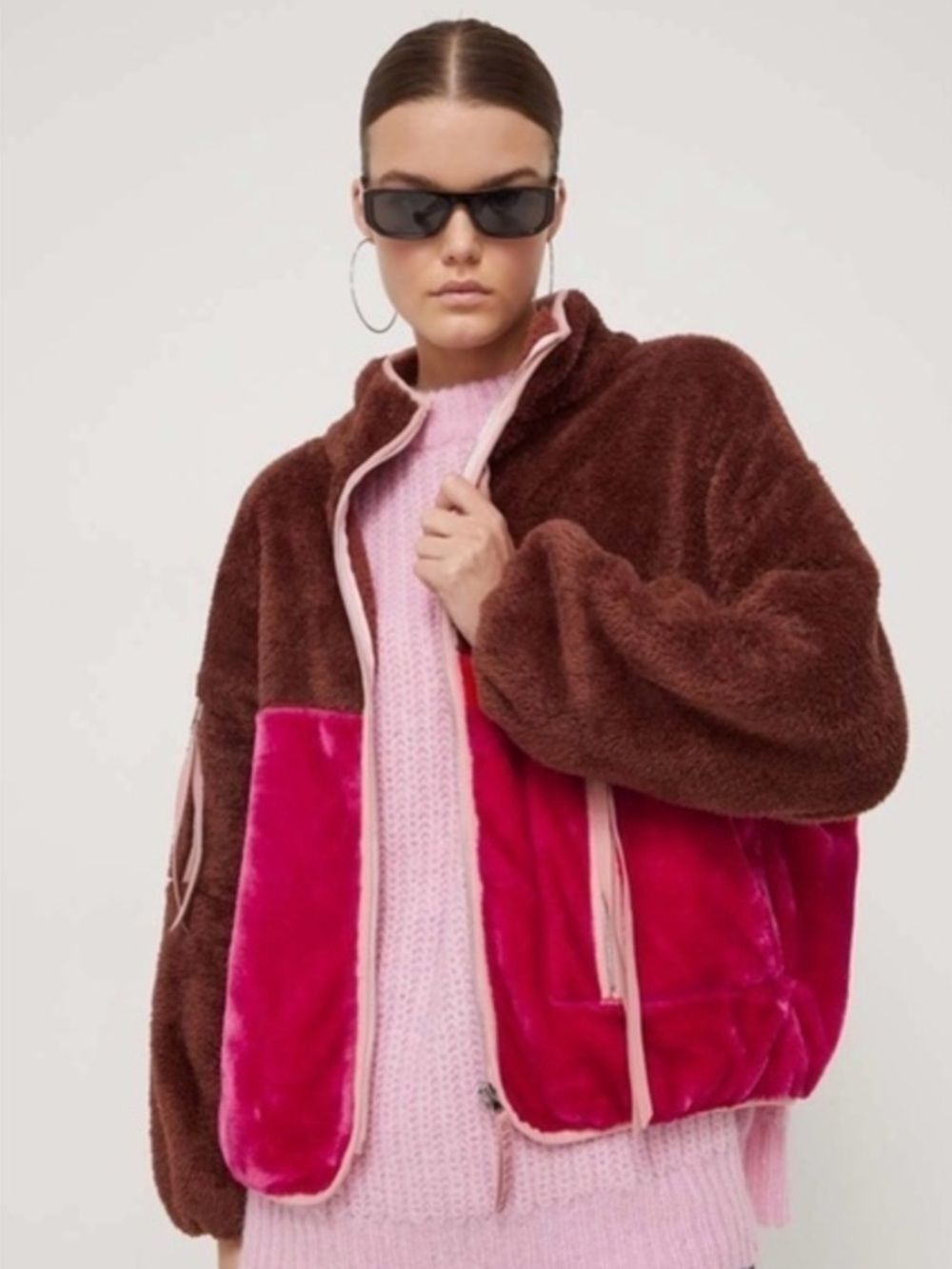 UGG MARLENE FAUX FUR SHERPA WOMENS JACKET II CHERRYWOOD/CERISE SZ L NWT